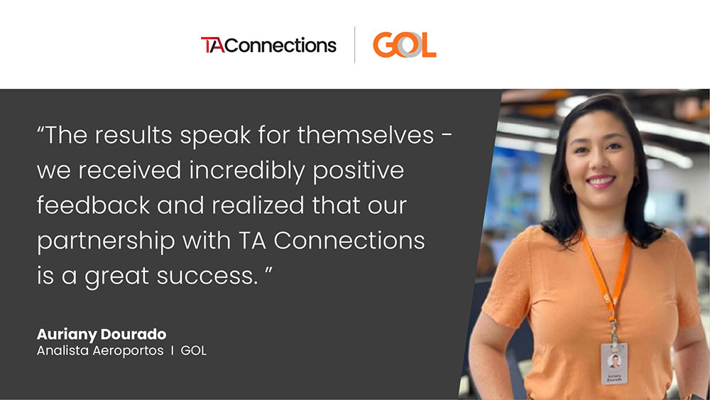 "The results speak for themselves - we received incredibly positive feedback and realized that our partnership with TA Connections is a great success." Auriany Dourado, Airport Analyst at Gol Airlines.